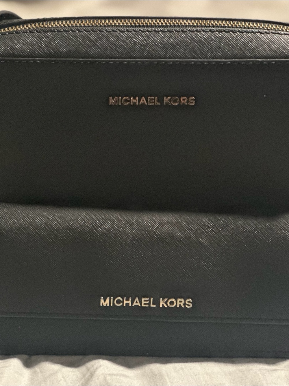 Michael Kors Black Leather Crossbody with Gold Hardware Interior